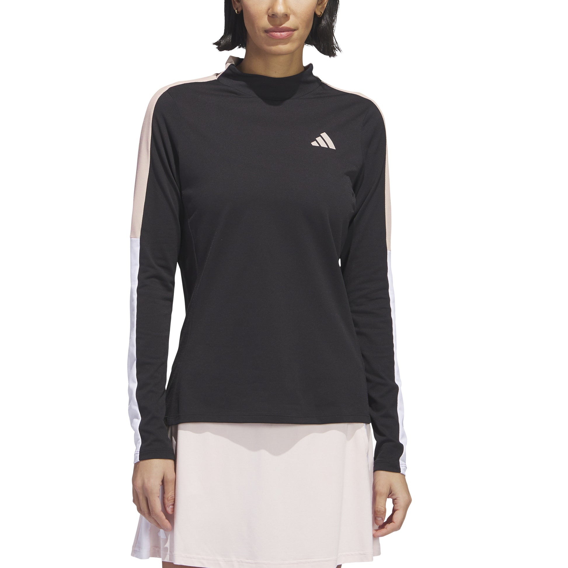 adidas Ladies Long Sleeve Colourblock Golf Top with Mock Neck in Black