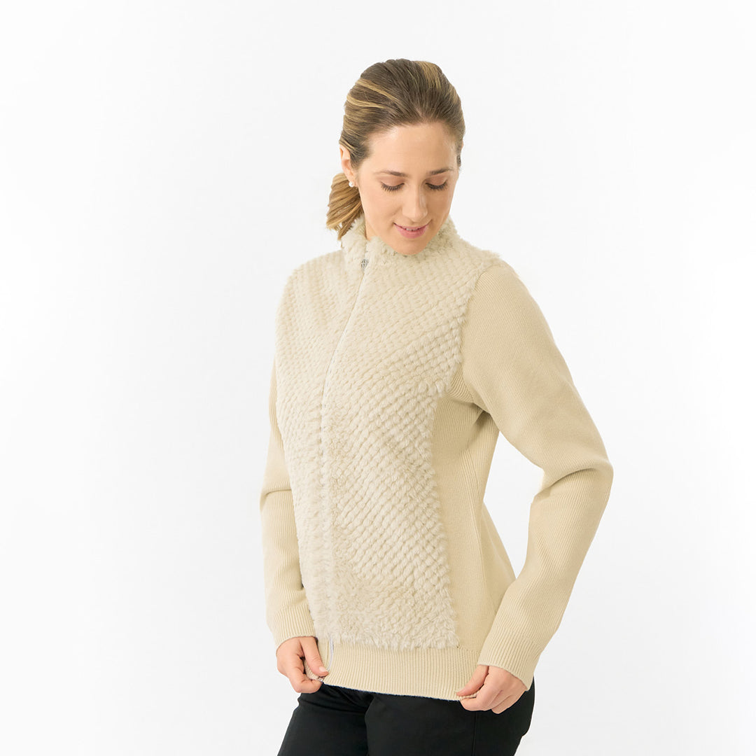 Pure Golf Ladies Faux Fur Full Zip Cardigan with Stretch Sleeves