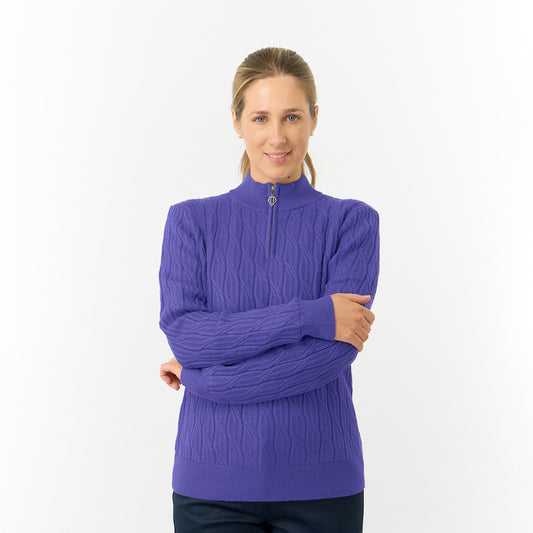 Pure Golf Ladies Quarter Zip Cable Knit Lined Sweater
