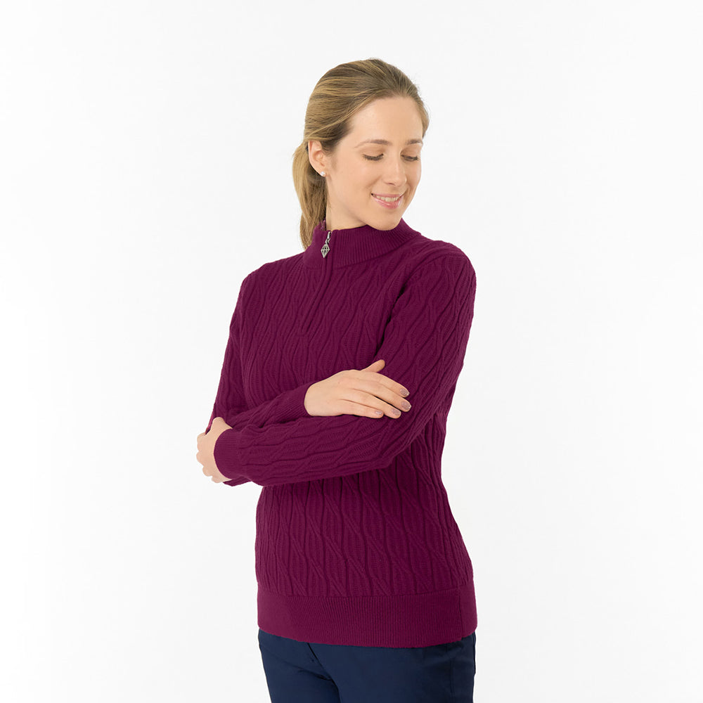 Pure Golf Ladies Cable Knit Quarter Zip Lined Sweater - Refined Knits for the Fairway