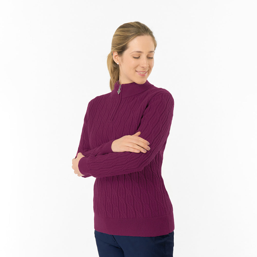 Pure Golf Ladies Cable Knit Quarter Zip Lined Sweater - Refined Knits for the Fairway