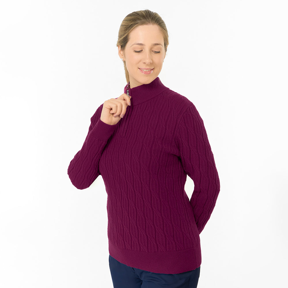 Pure Golf Ladies Cable Knit Quarter Zip Lined Sweater - Refined Knits for the Fairway