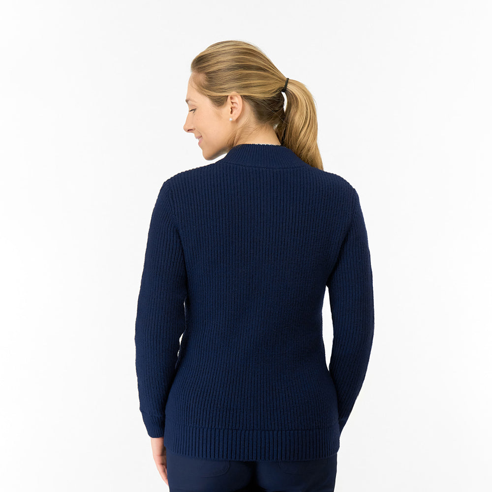 Pure Golf Ladies Cable Knit Lined Cardigan in Navy