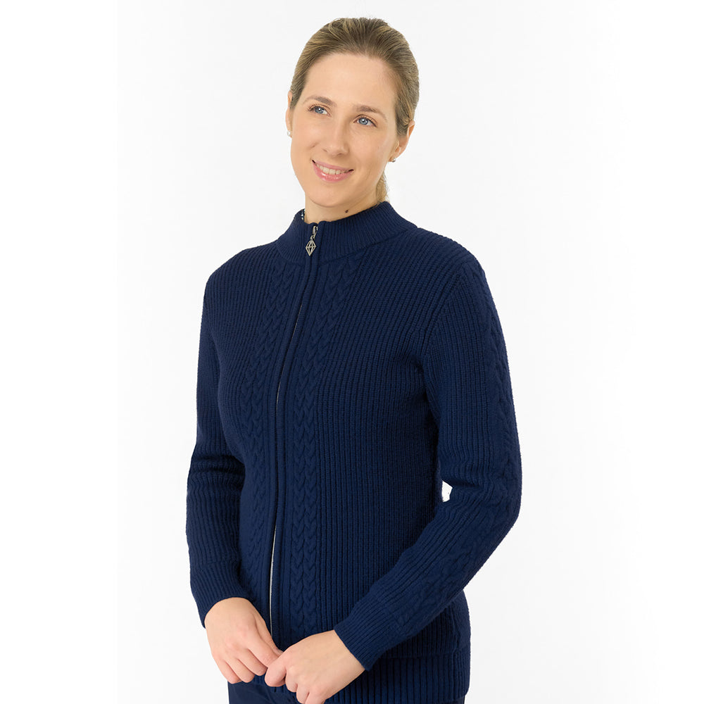 Pure Golf Ladies Cable Knit Lined Cardigan in Navy
