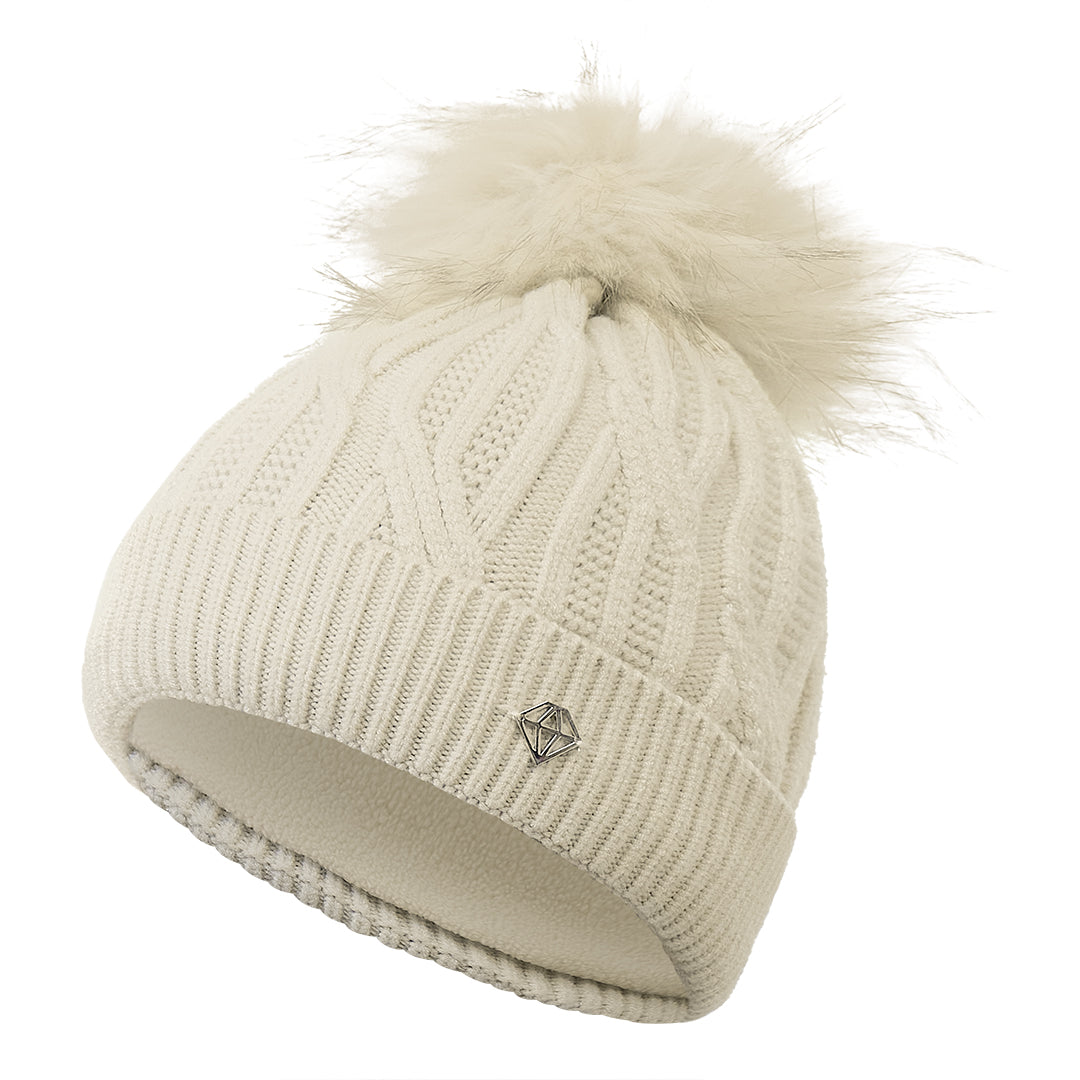 Pure Golf Ladies Lined Waterproof Bobble Hat with Cable Knit Design