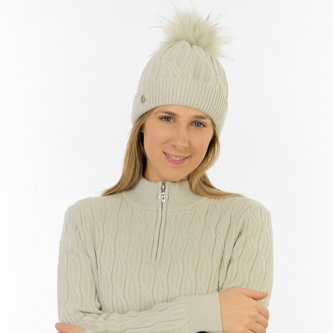 Pure Golf Ladies Lined Waterproof Bobble Hat with Cable Knit Design