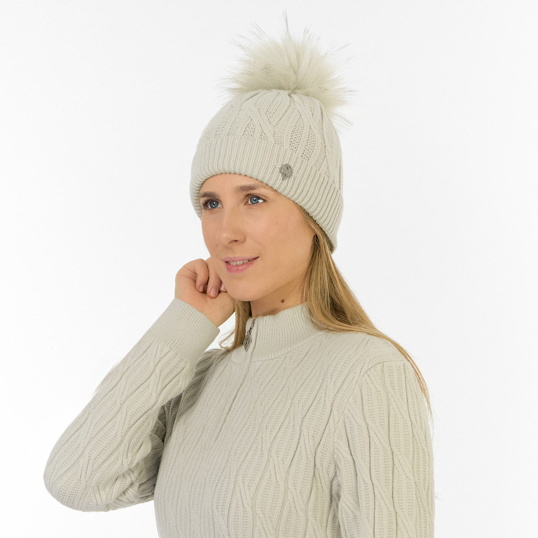 Pure Golf Ladies Lined Waterproof Bobble Hat with Cable Knit Design