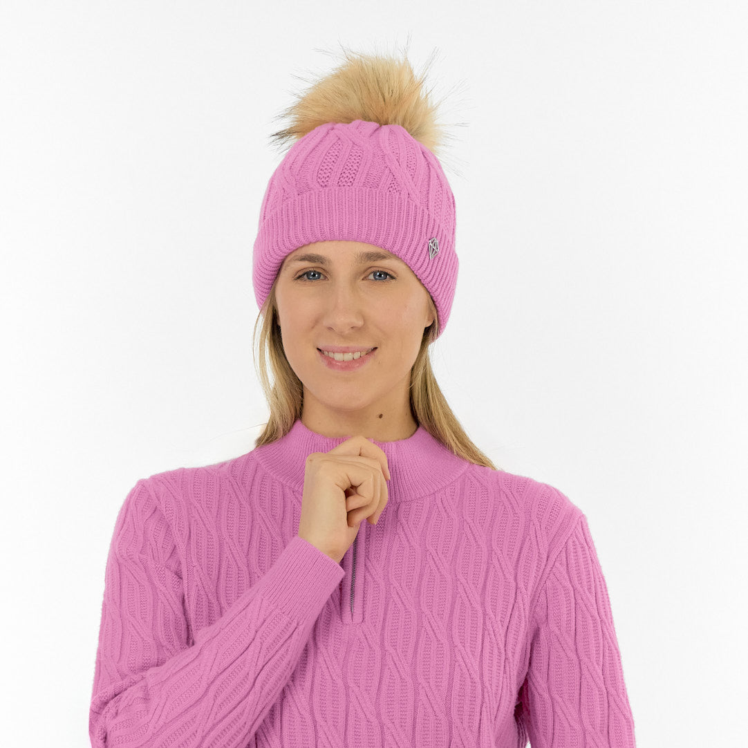 Pure Golf Ladies Lined Waterproof Bobble Hat with Cable Knit Design