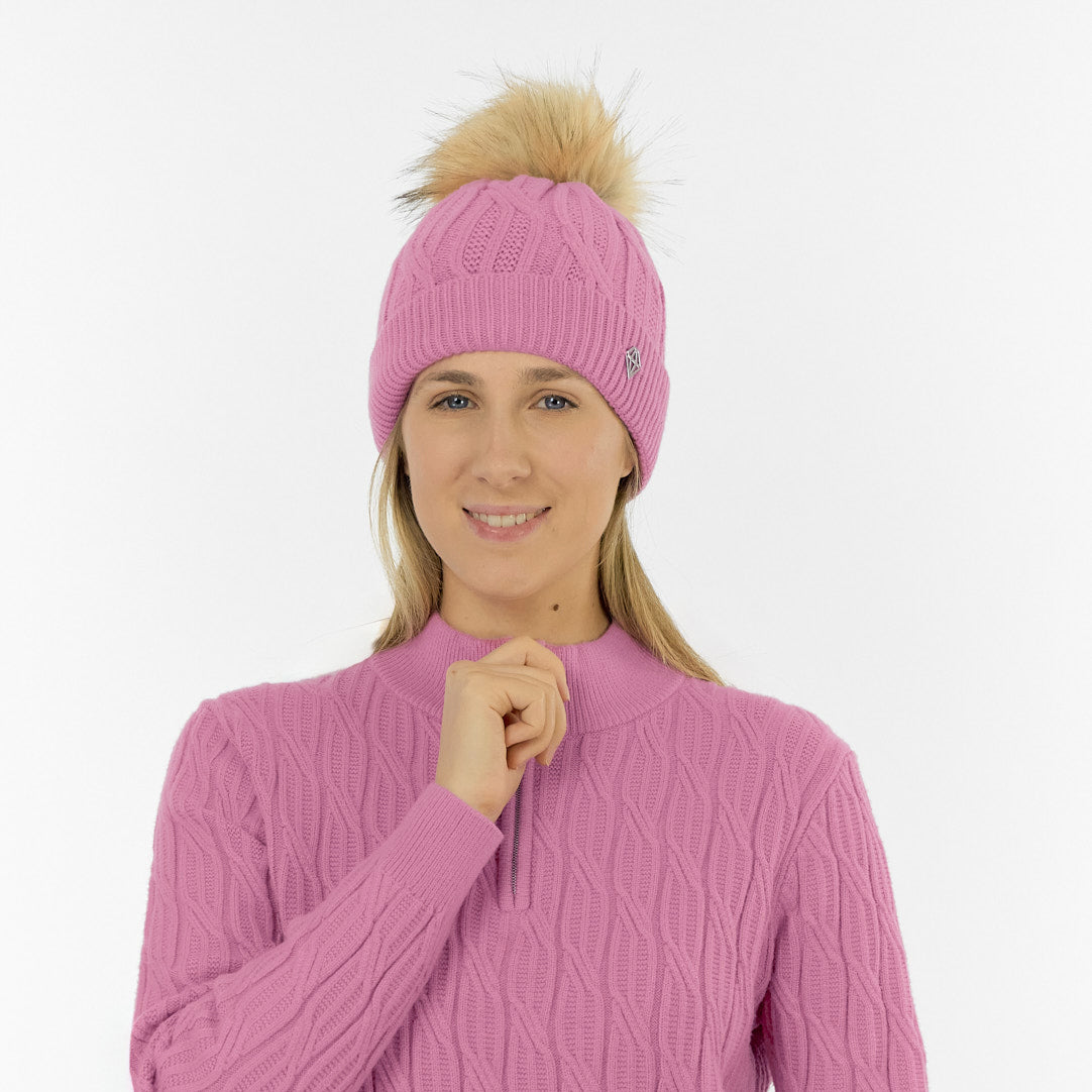 Pure Golf Ladies Lined Waterproof Bobble Hat with Cable Knit Design