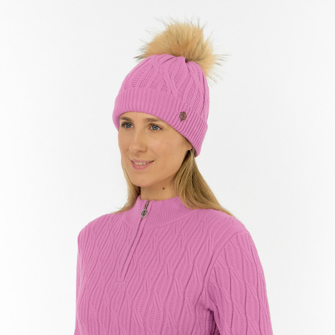 Pure Golf Ladies Lined Waterproof Bobble Hat with Cable Knit Design