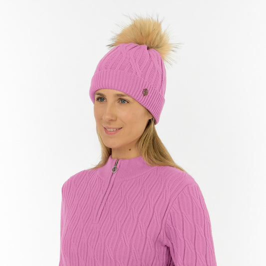 Pure Golf Ladies Lined Waterproof Bobble Hat with Cable Knit Design