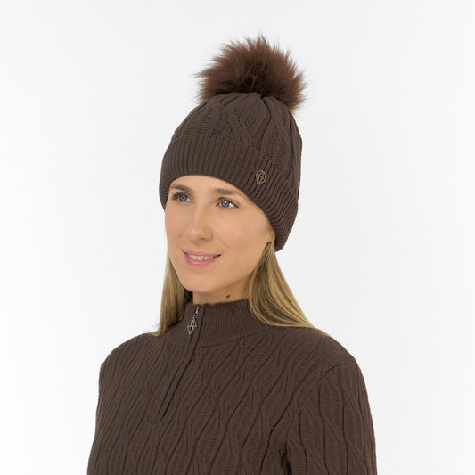 Pure Golf Ladies Lined Waterproof Bobble Hat with Cable Knit Design