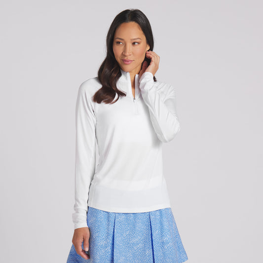 Puma Women's YOU-V 1/4 Zip Top with UPF 50+ in White Glow