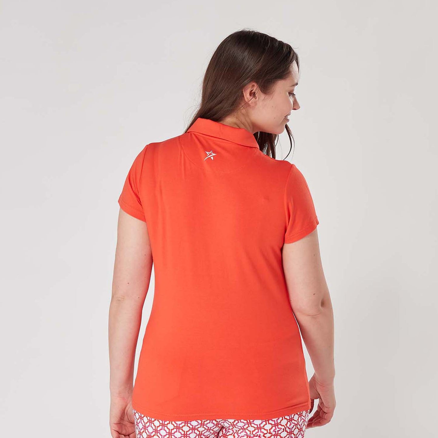 Swing Out Sister Ladies Ultra-Soft Stretch Short Sleeve Polo in Mandarin