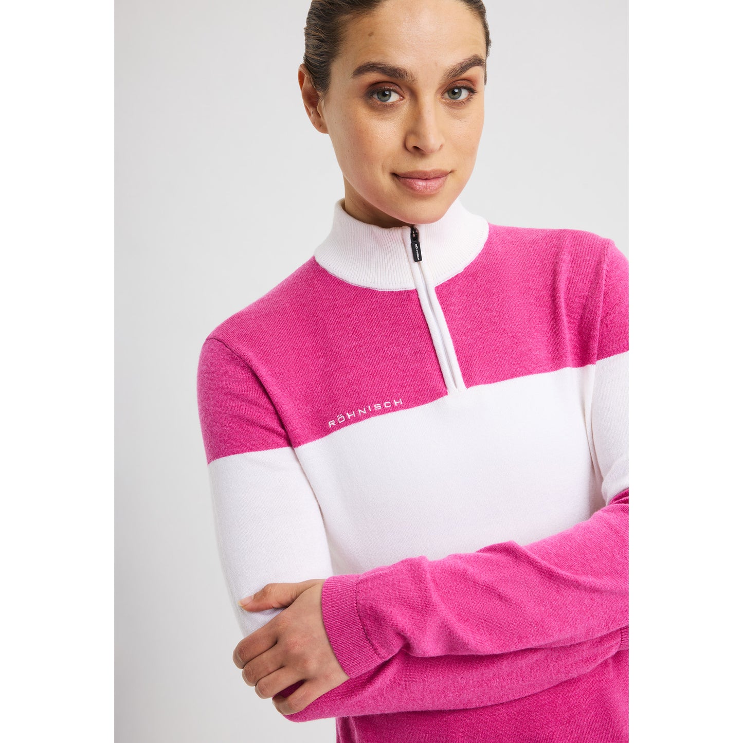 Rohnisch Ladies Colourblock Knitted Zip-Neck Sweater