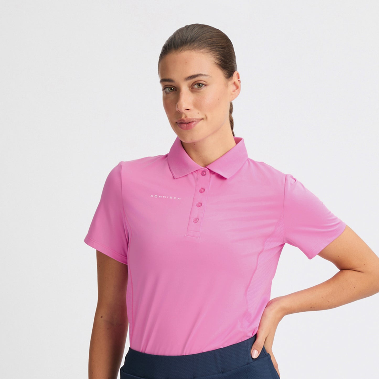 Rohnisch Women's Short Sleeve Polo with Textured Panels