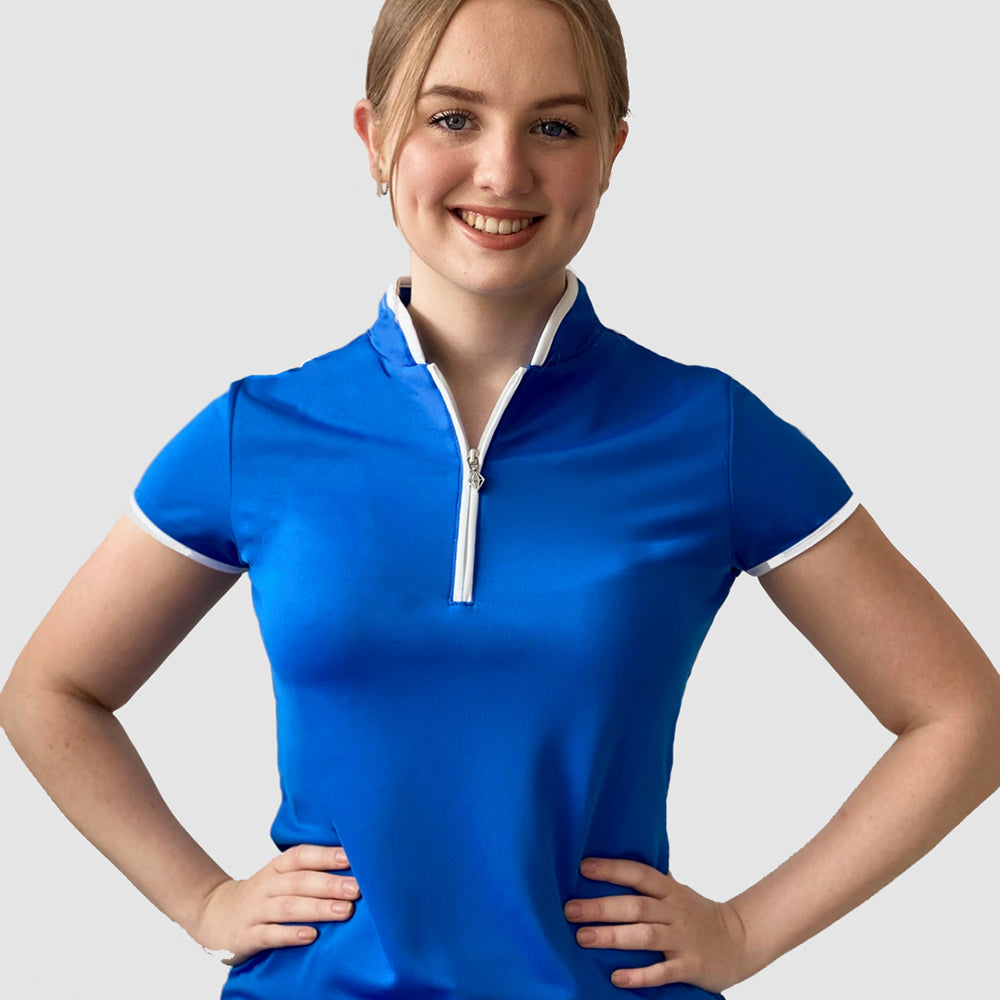 Pure Golf Ladies Cap Sleeve Mandarin Polo Shirt in Royal Blue