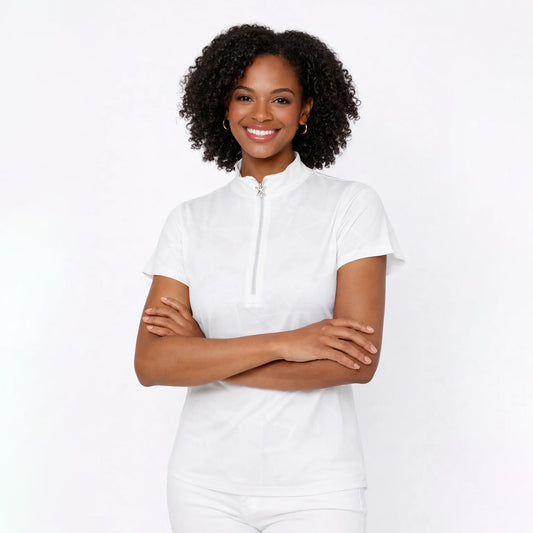 Swing Out Sister Embossed Ladies Polo with Zip Neck – A Stylish Staple for Every Season