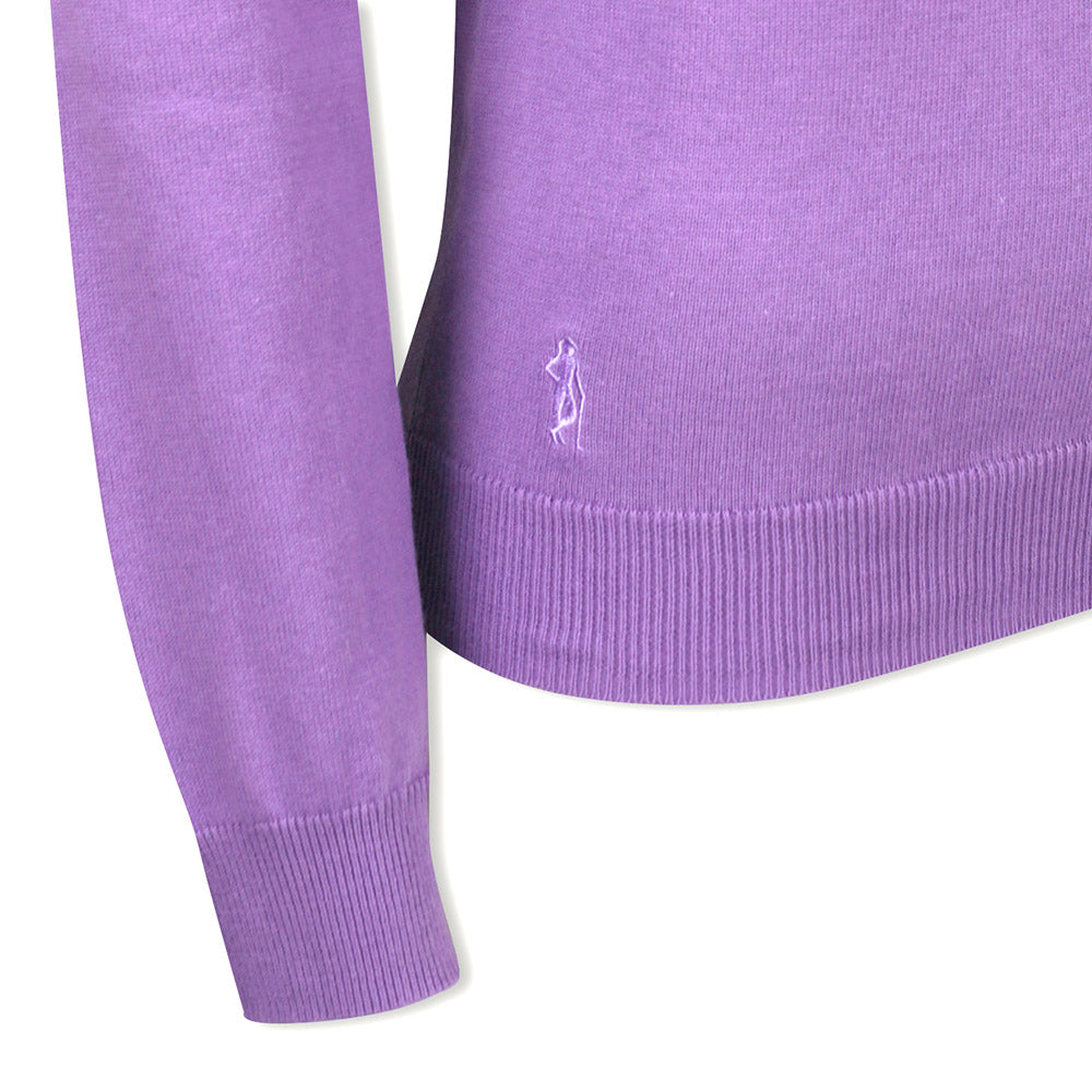 Glenmuir Ladies 100% Cotton V-Neck Sweater in Amethyst - Last One Small Only Left