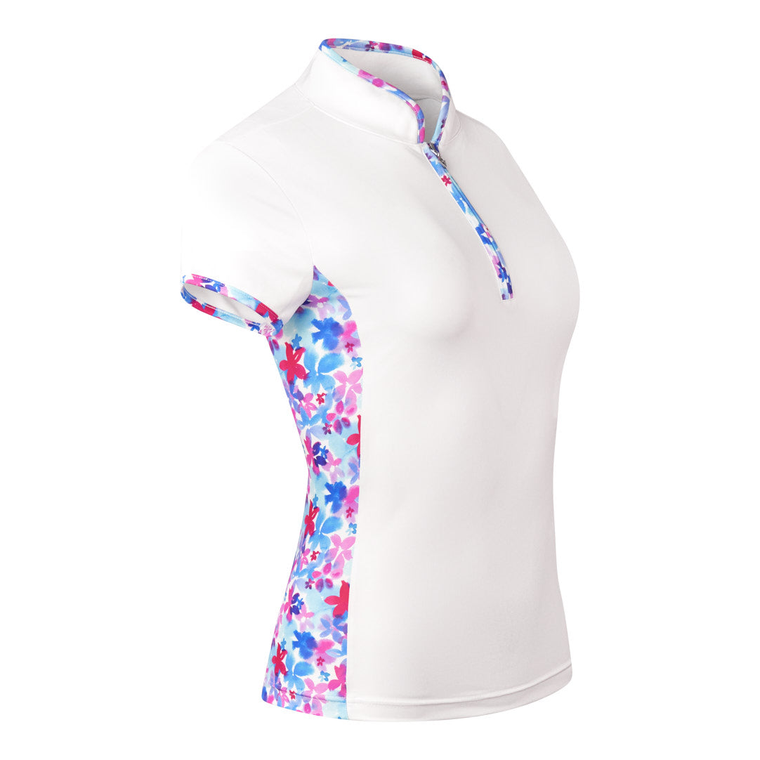 Pure Ladies Cap Sleeve Polo Shirt With Floral Print Side Panels