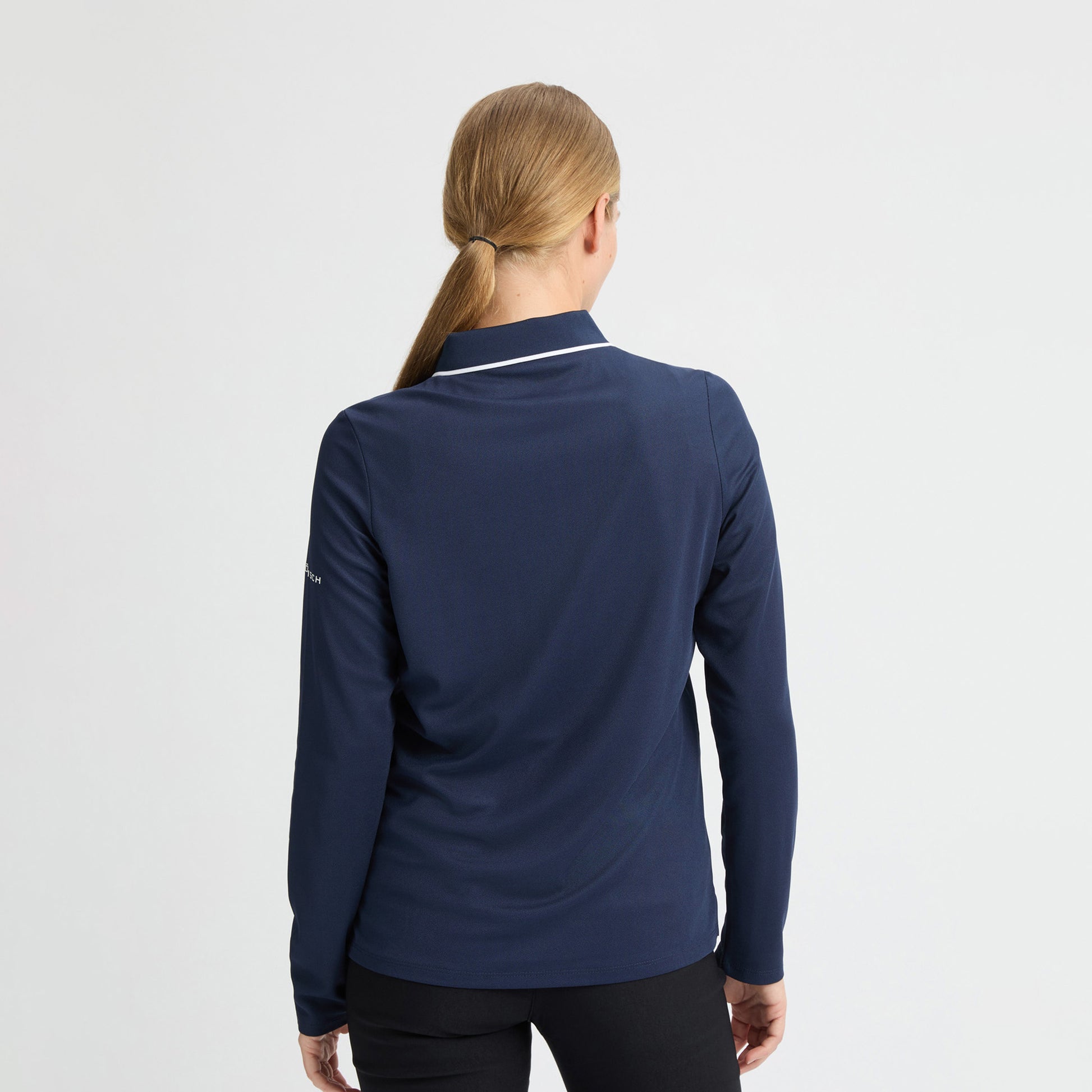 Rohnisch Ladies Classic Long Sleeve Navy Polo Shirt with Contrast Trim