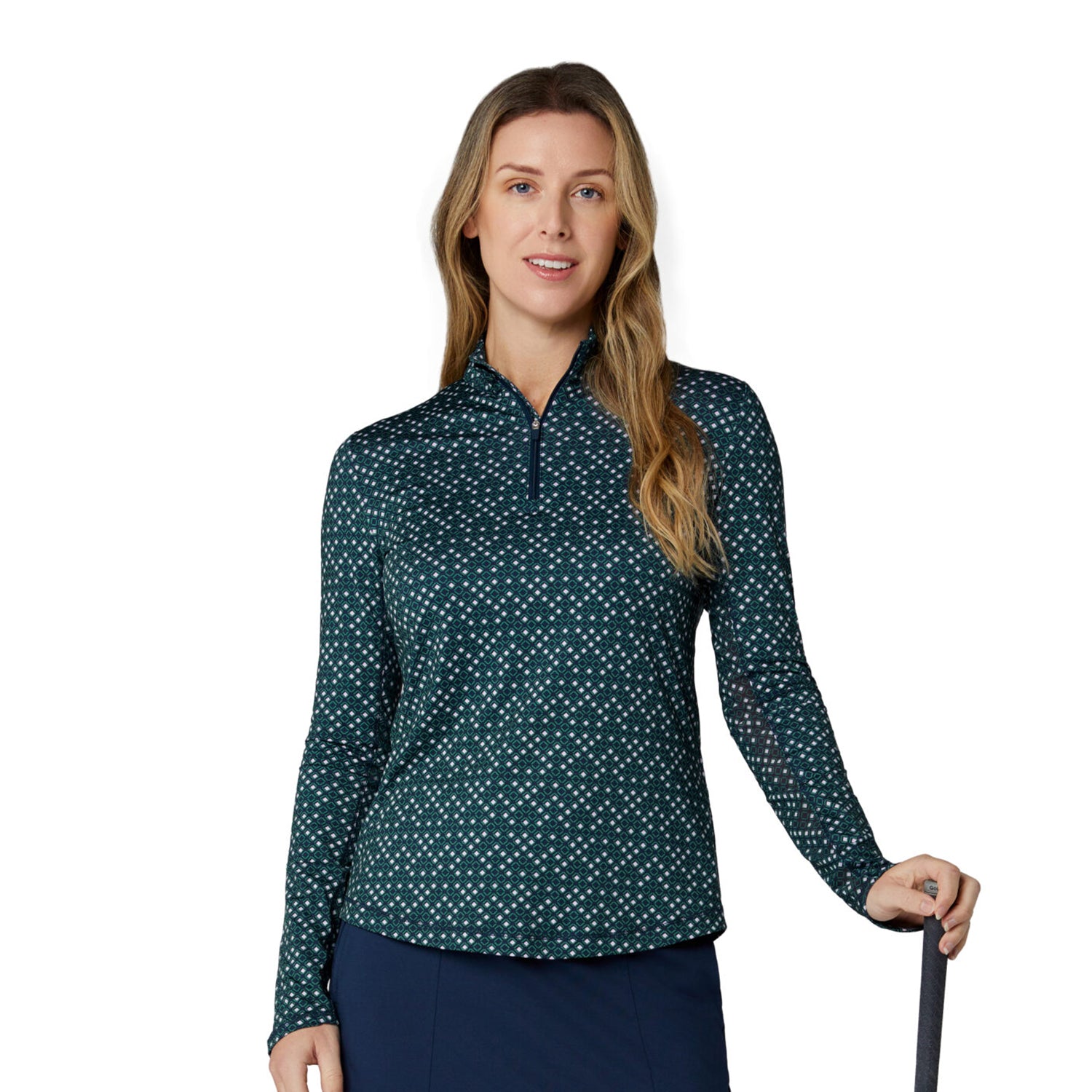 Callaway Womens Geo Print Long Sleeve Top for Sleek, Breathable Comfort with a Modern Edge