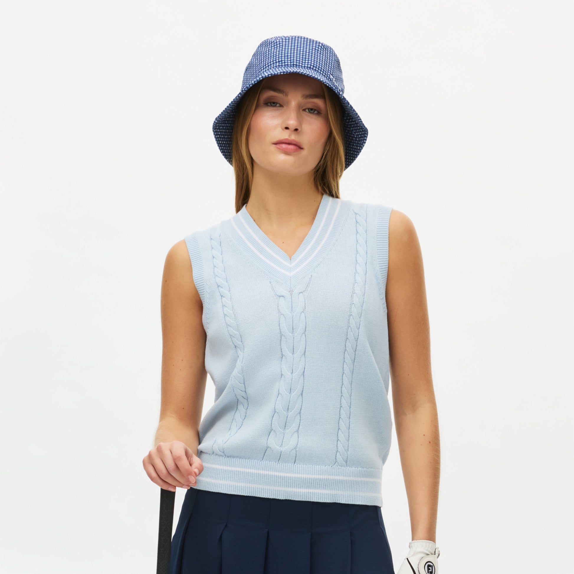 Rohnisch Ladies Cable Knit Sleeveless Sweater - Luxurious Cotton Comfort with a Playful Edge