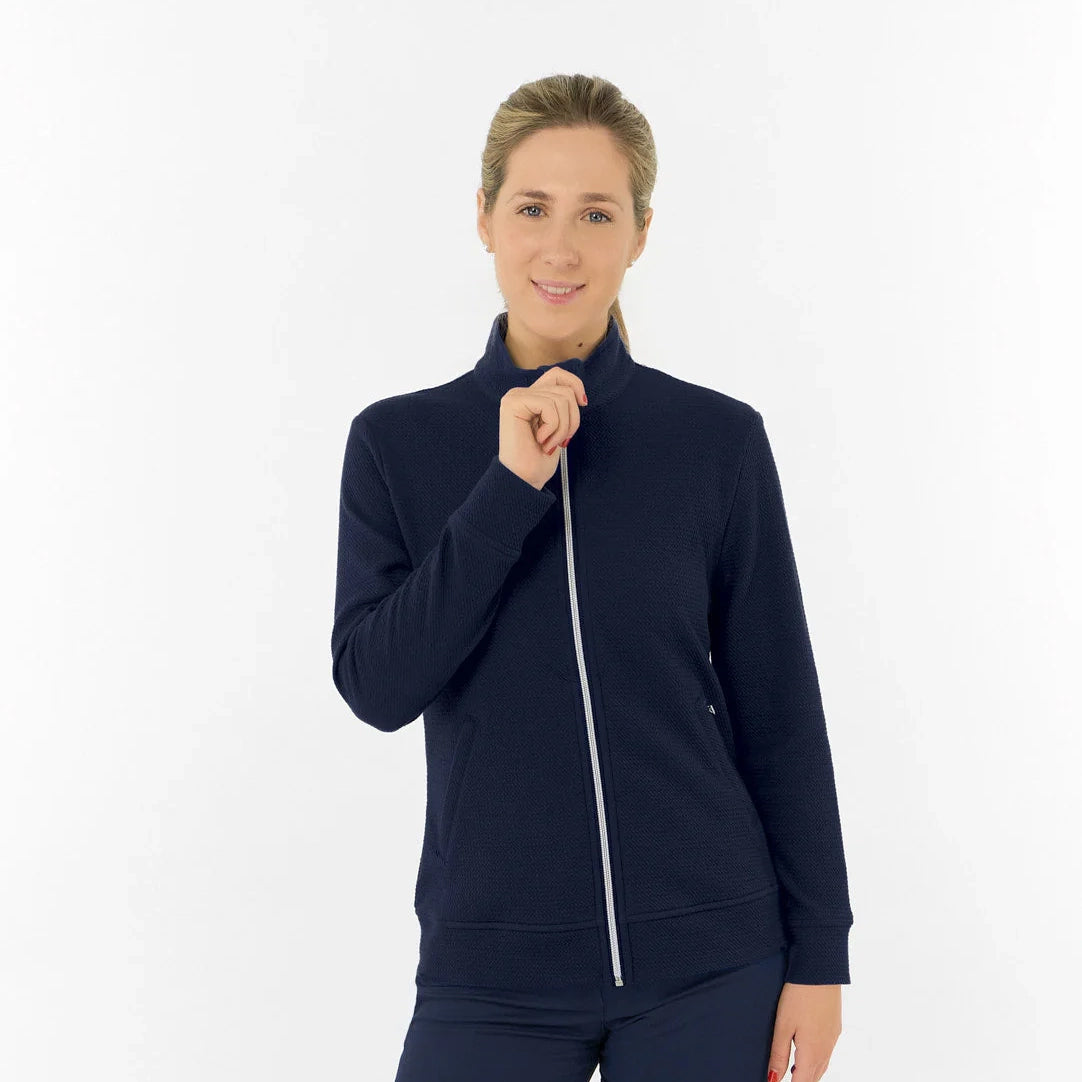 Pure Ladies Navy Textured Jacket – Refined Texture Meets All-Season Performance