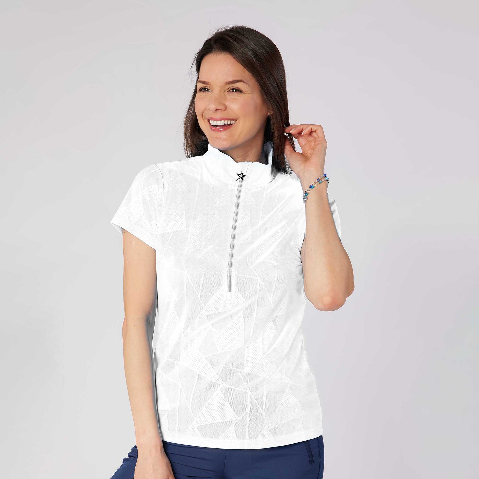 Swing Out Sister Embossed Ladies Polo with Zip Neck – A Stylish Staple for Every Season