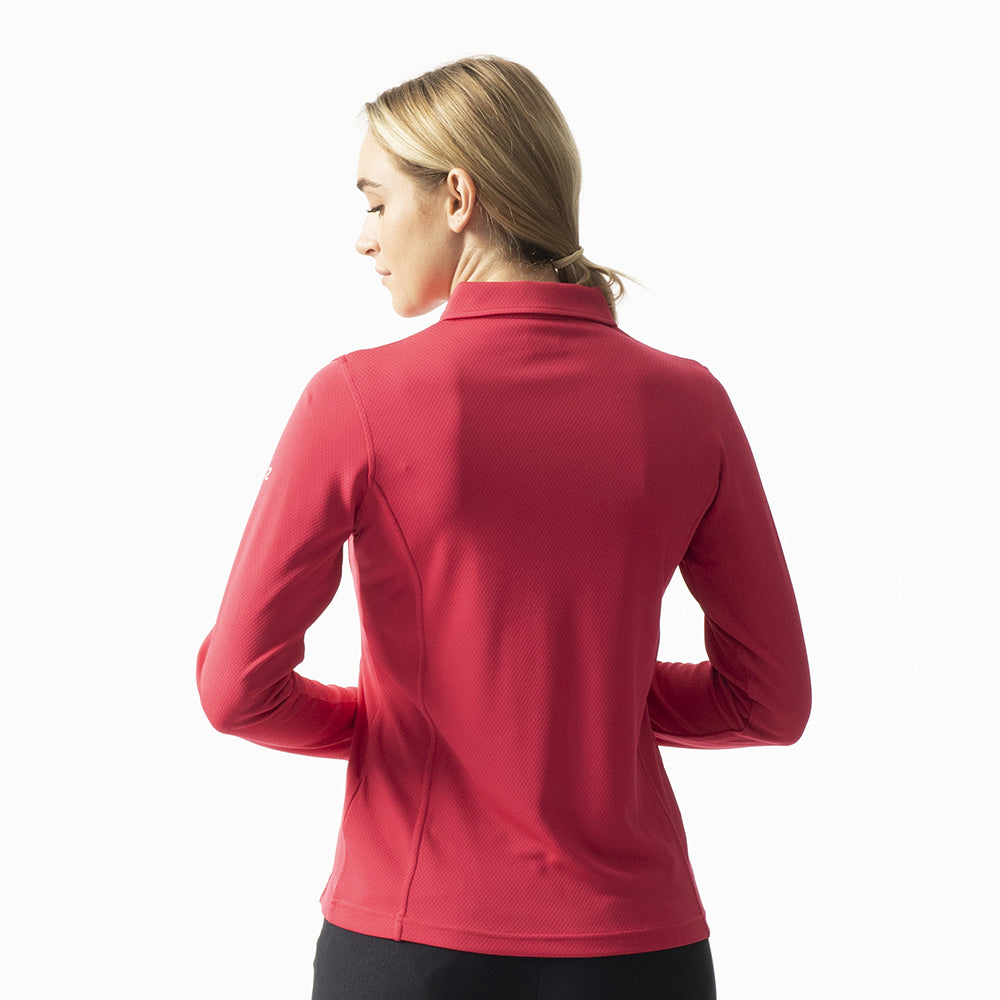 Daily Sports Ladies Zip-Up Long Sleeve Polo in Berry Pink