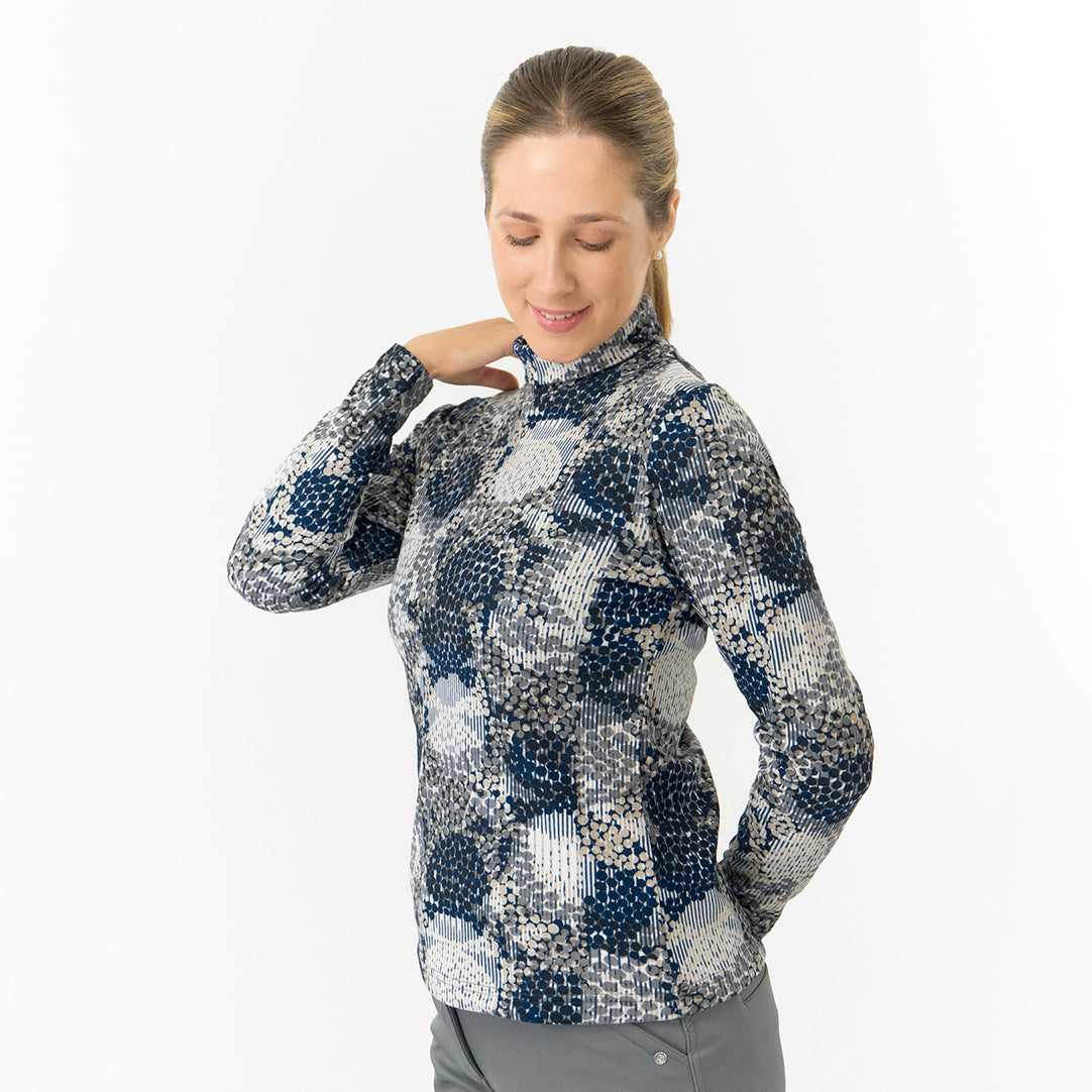 Pure Golf Ladies Brushed-Backed Roll Neck in Dot Print