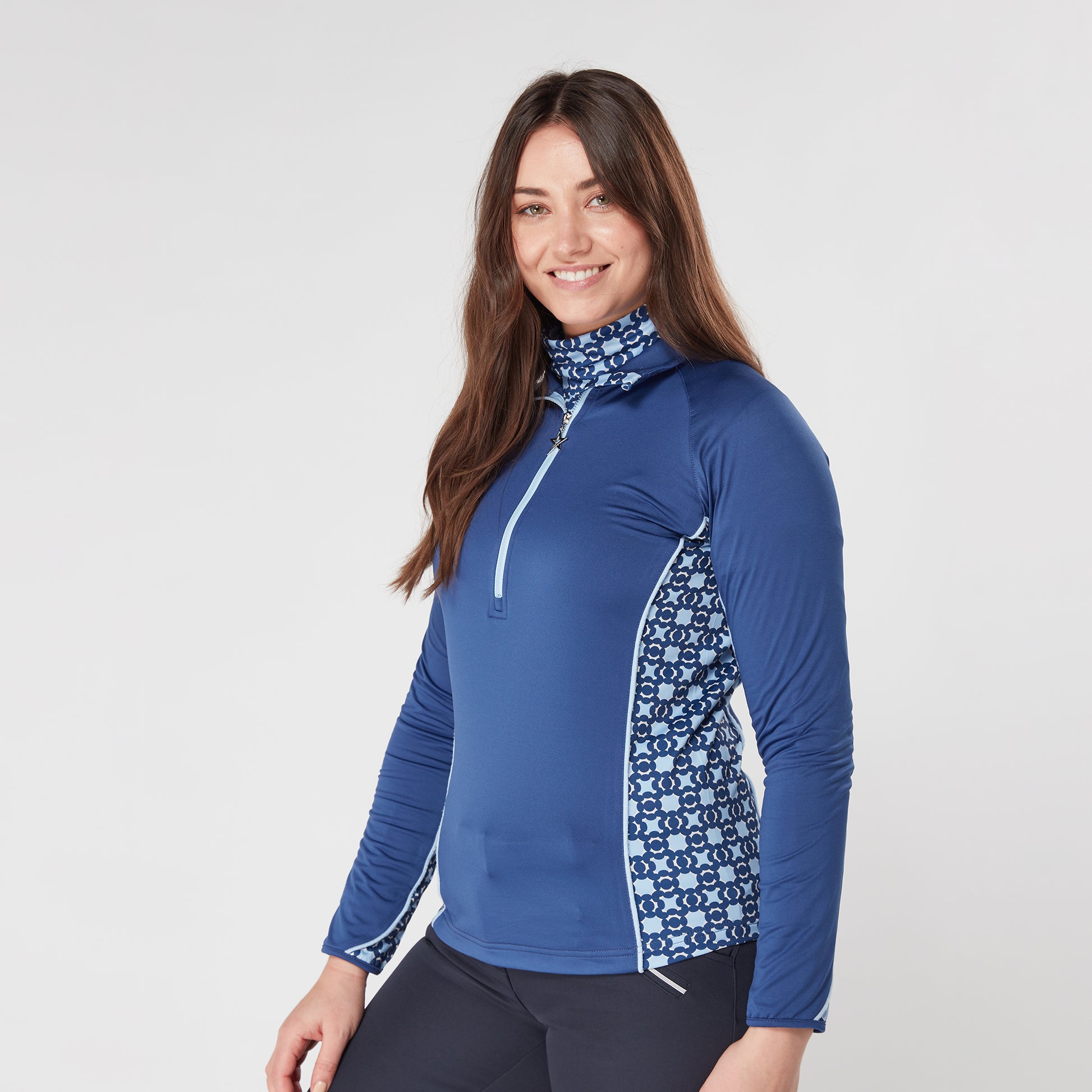 Swing Out Sister Womens 1/4 Zip Top with Print Contour Panels