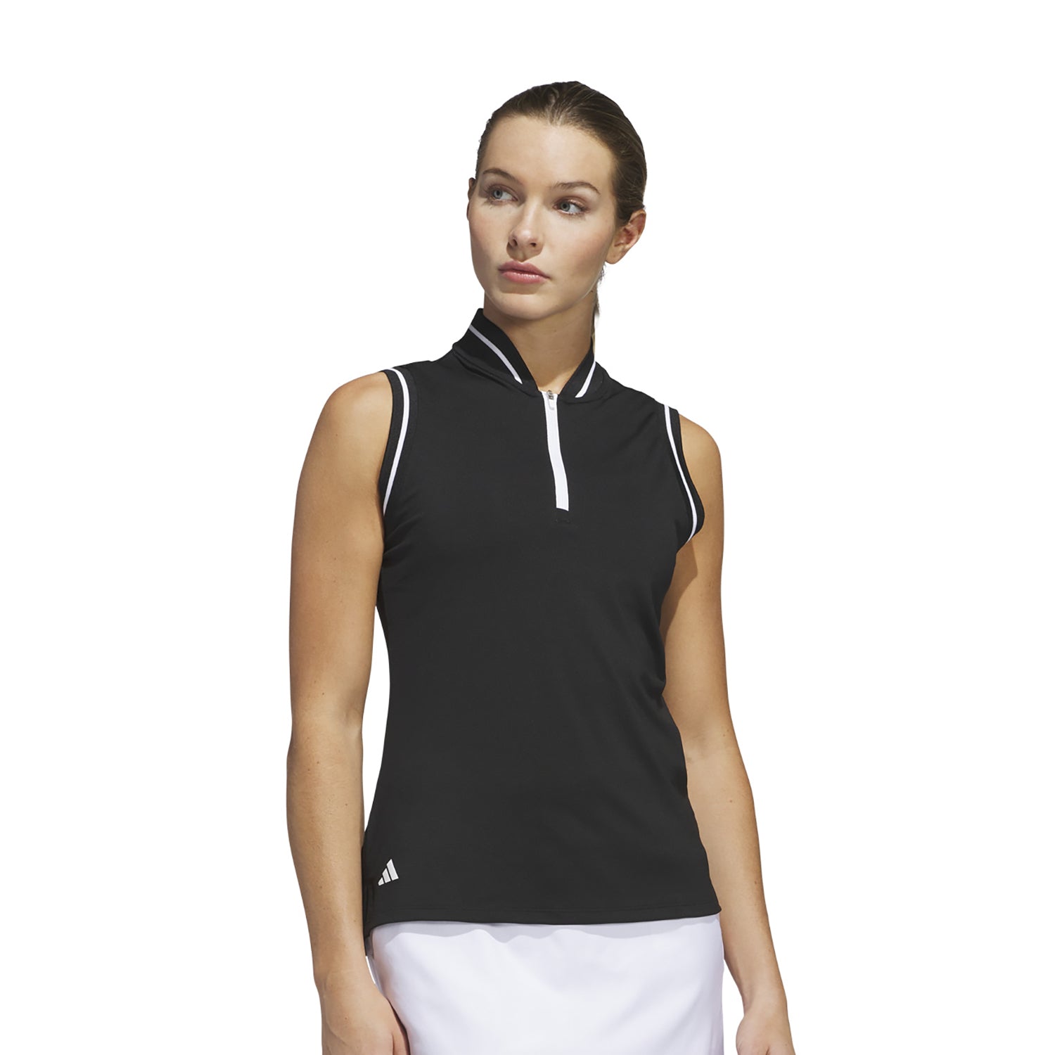 adidas Golf Ladies Black Zip-Neck Polo with Contrast Stripe Detailing