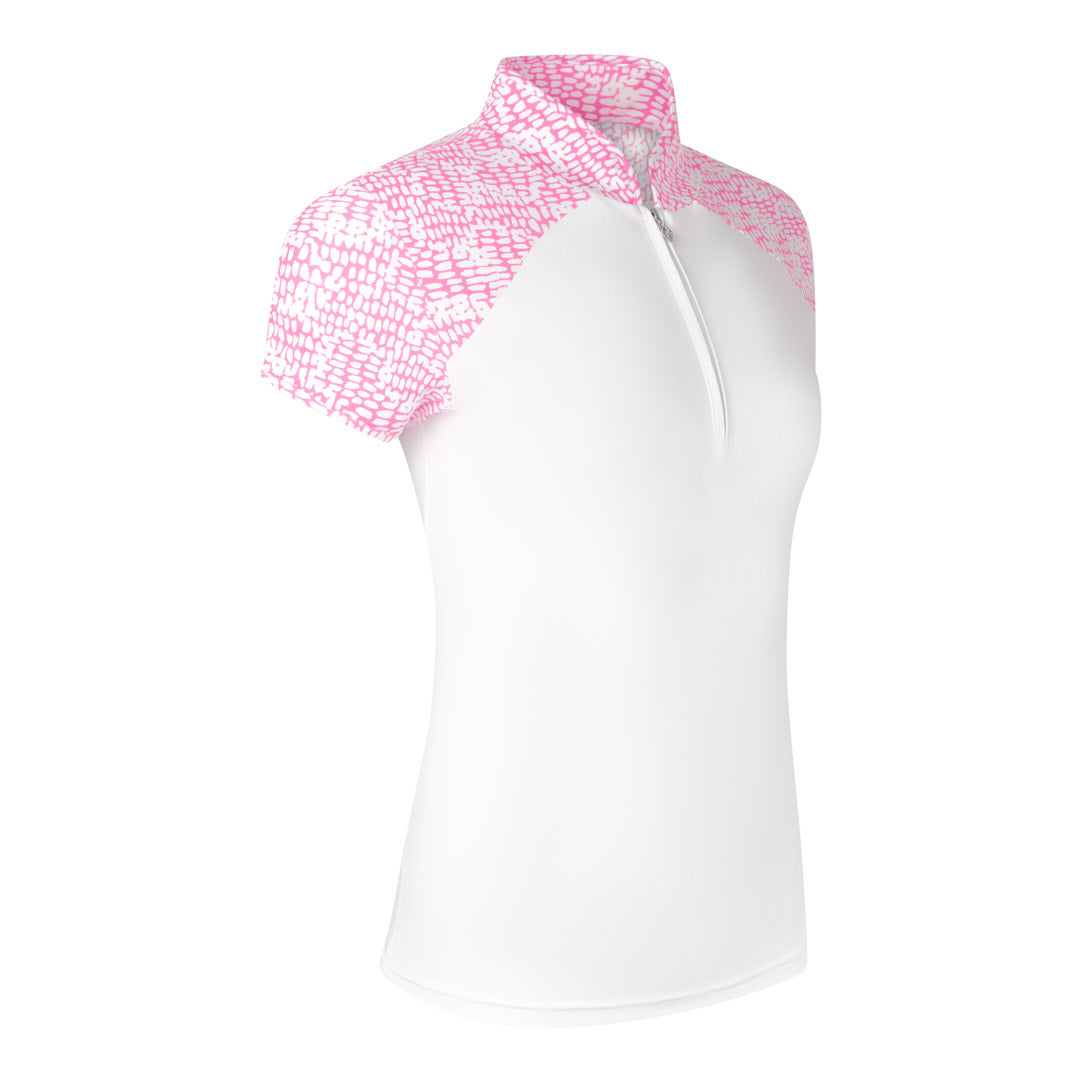 Pure Golf Candy Pebble Print Cap Sleeve Zip Neck Top