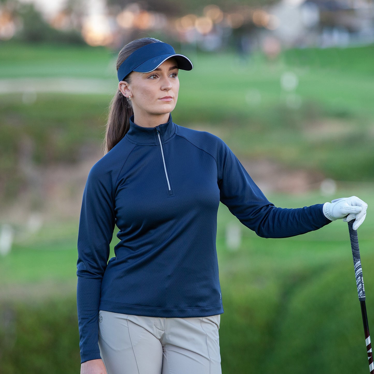 Galvin Green Women's Navy INSULA Zip-Neck Top for Seasonless Sophistication