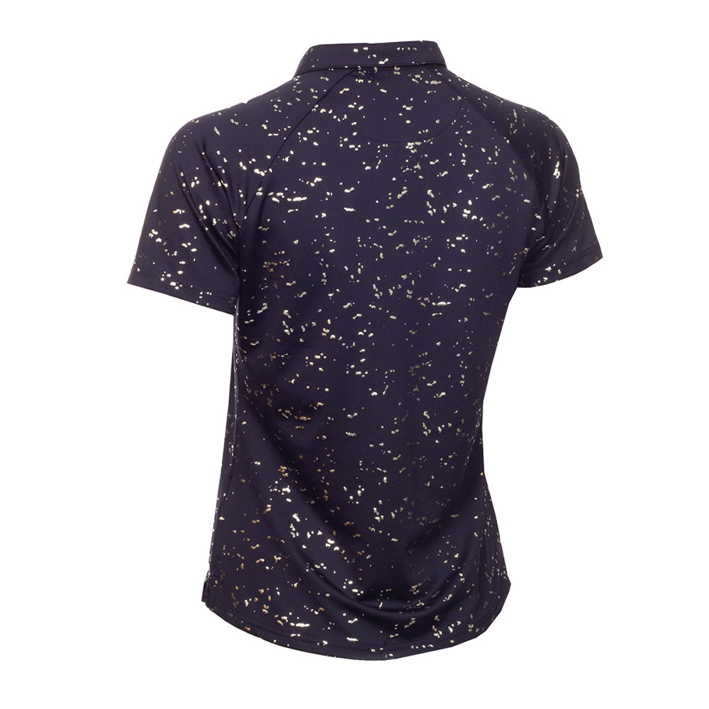 Green Lamb Ladies Zip-Neck Silver Foil Polo in Navy