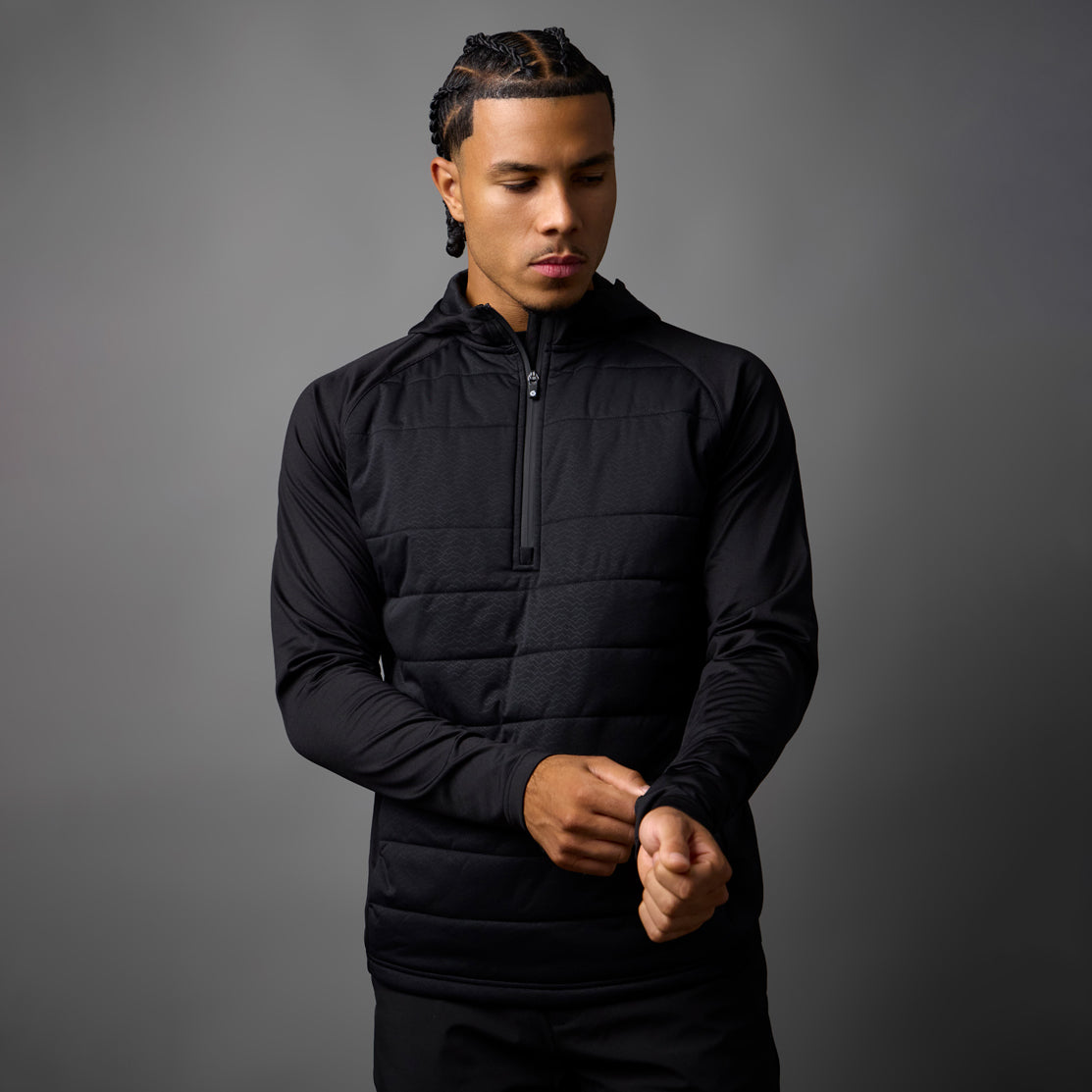 Sunderland Mens Thermal Hooded Hybrid Jacket with Water Repellent Finish in Black Ridge