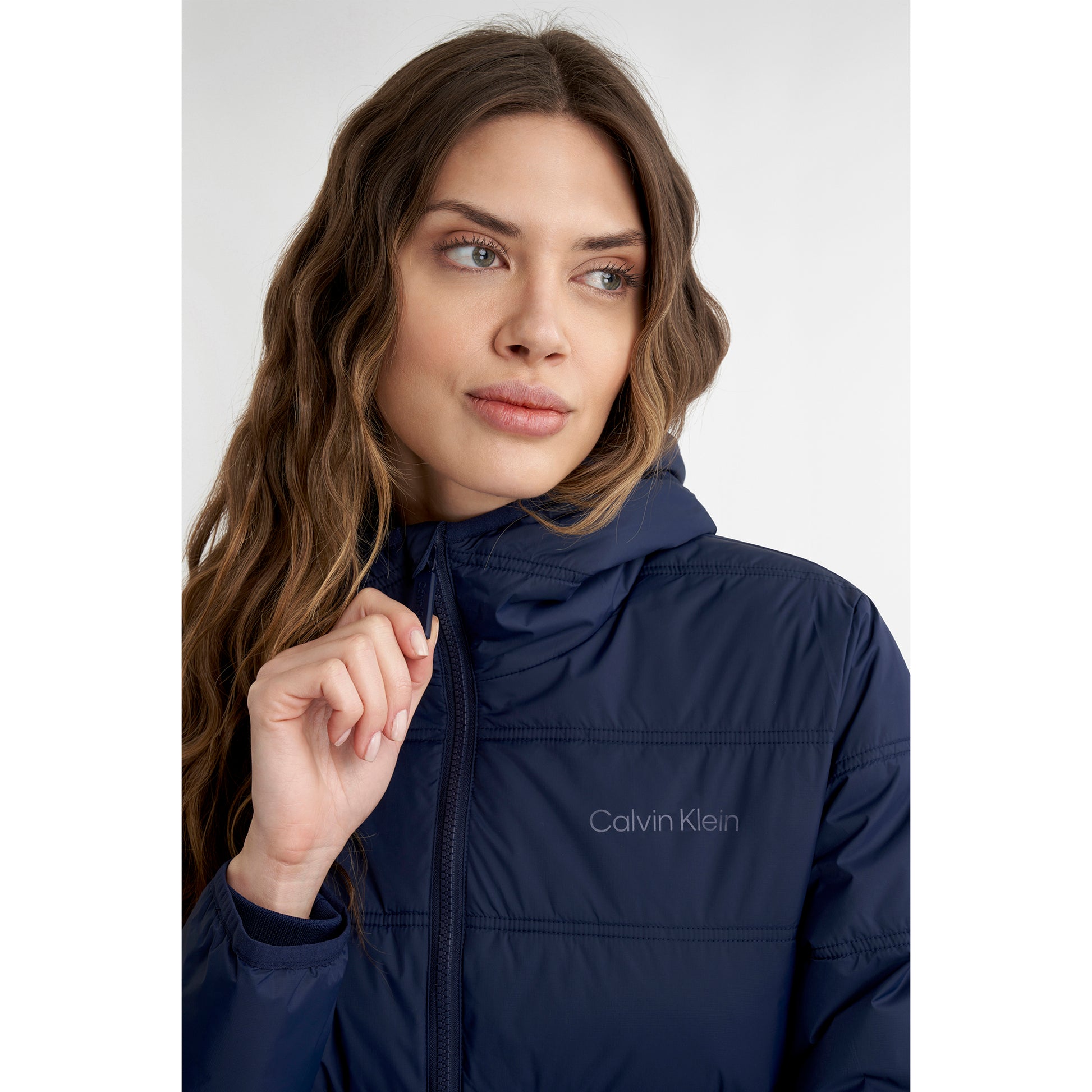 Calvin Klein Ladies Navy Quilted Jacket with Hood