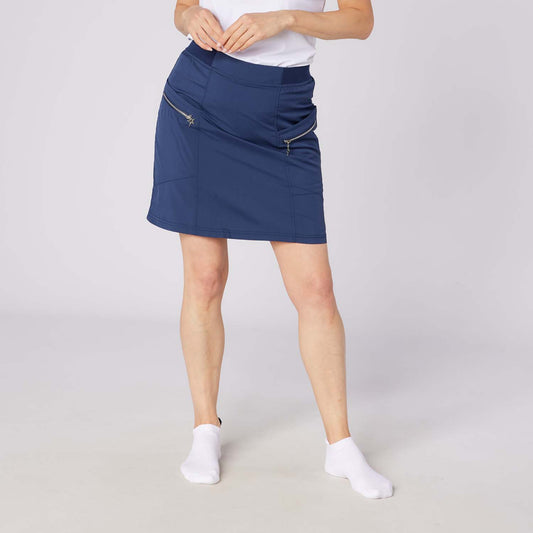 Swing Out Sister Ladies Lightweight Pull-On Skort with Neat Pocket Detail & Comfort Waistband for A Smooth Silhouette in Navy