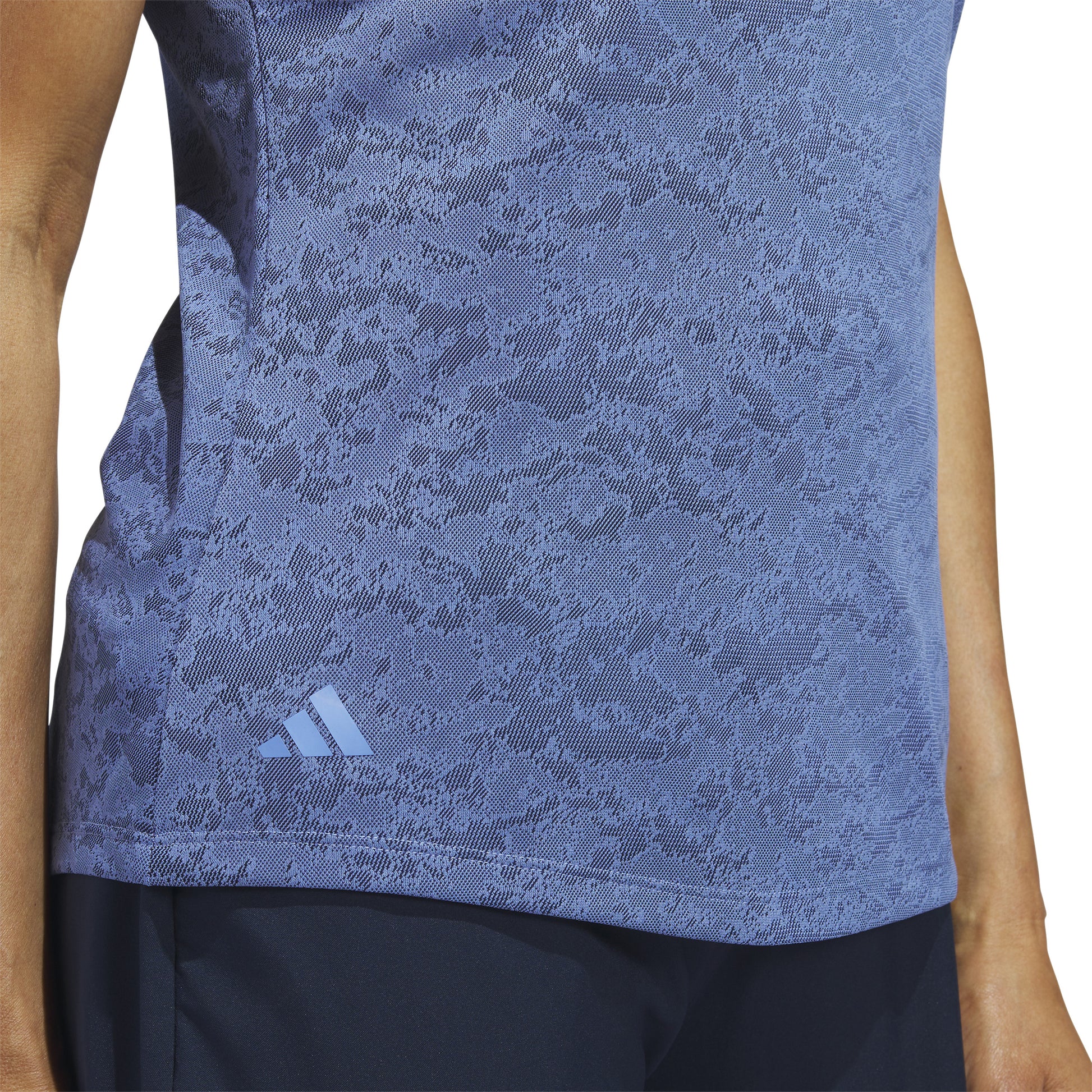 adidas Ladies Short Sleeve Golf Polo with Jacquard Lace Print in Blue Fusion