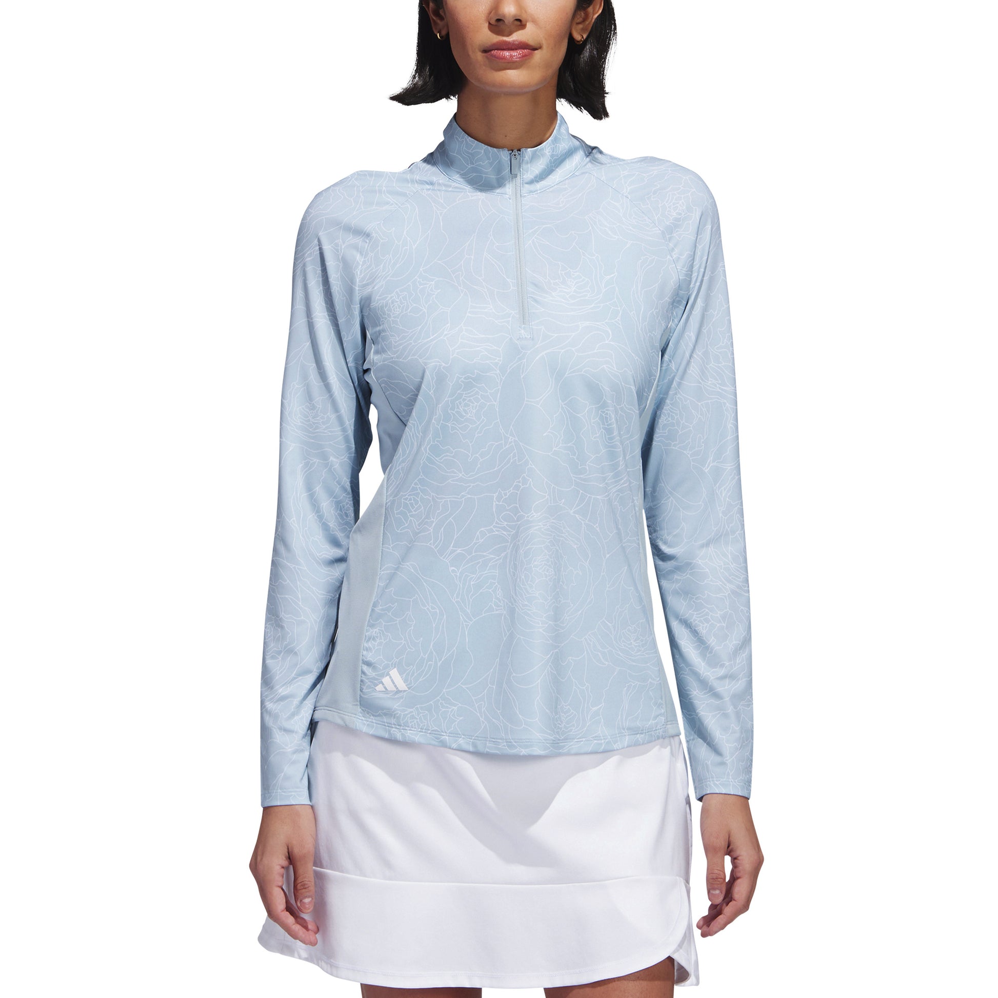 adidas Ladies Long Sleeve Printed Golf Polo in Wonder Blue - Medium Only Left