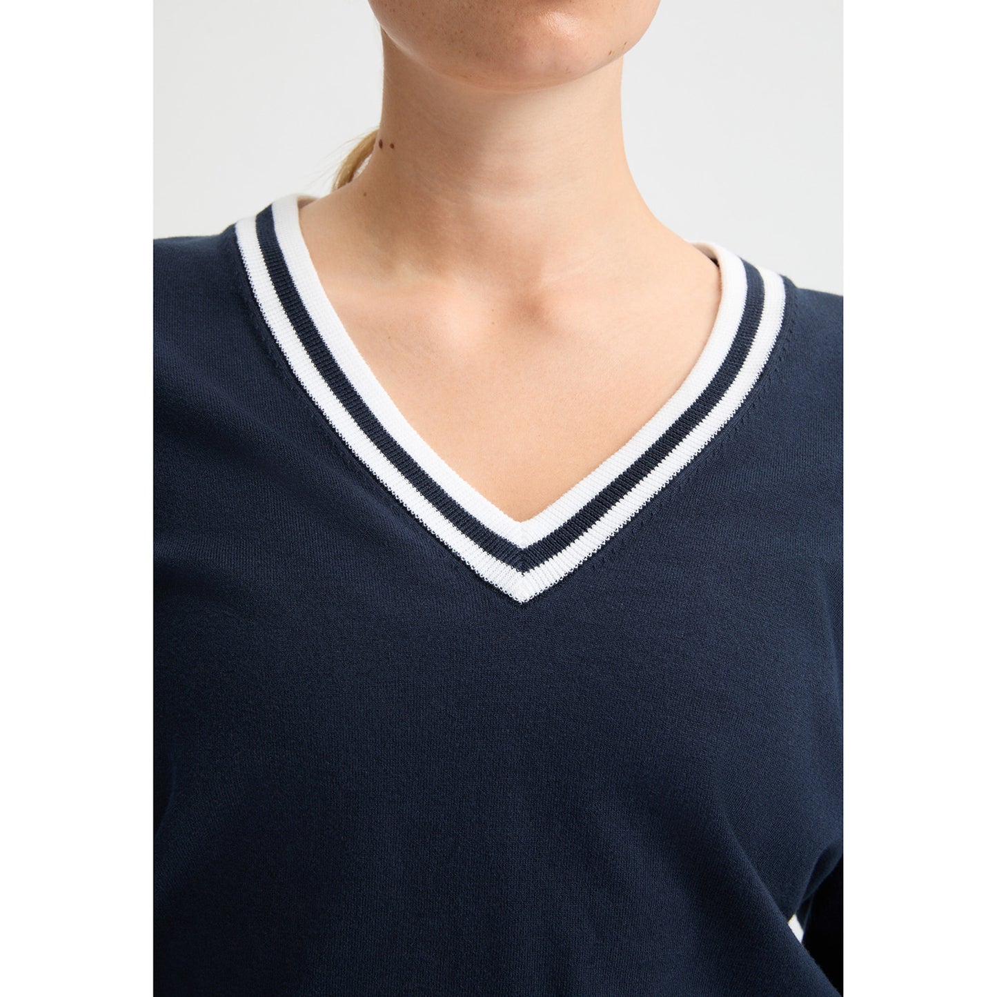 Rohnisch Ladies Navy Knitted Sweater with Contrast Trim