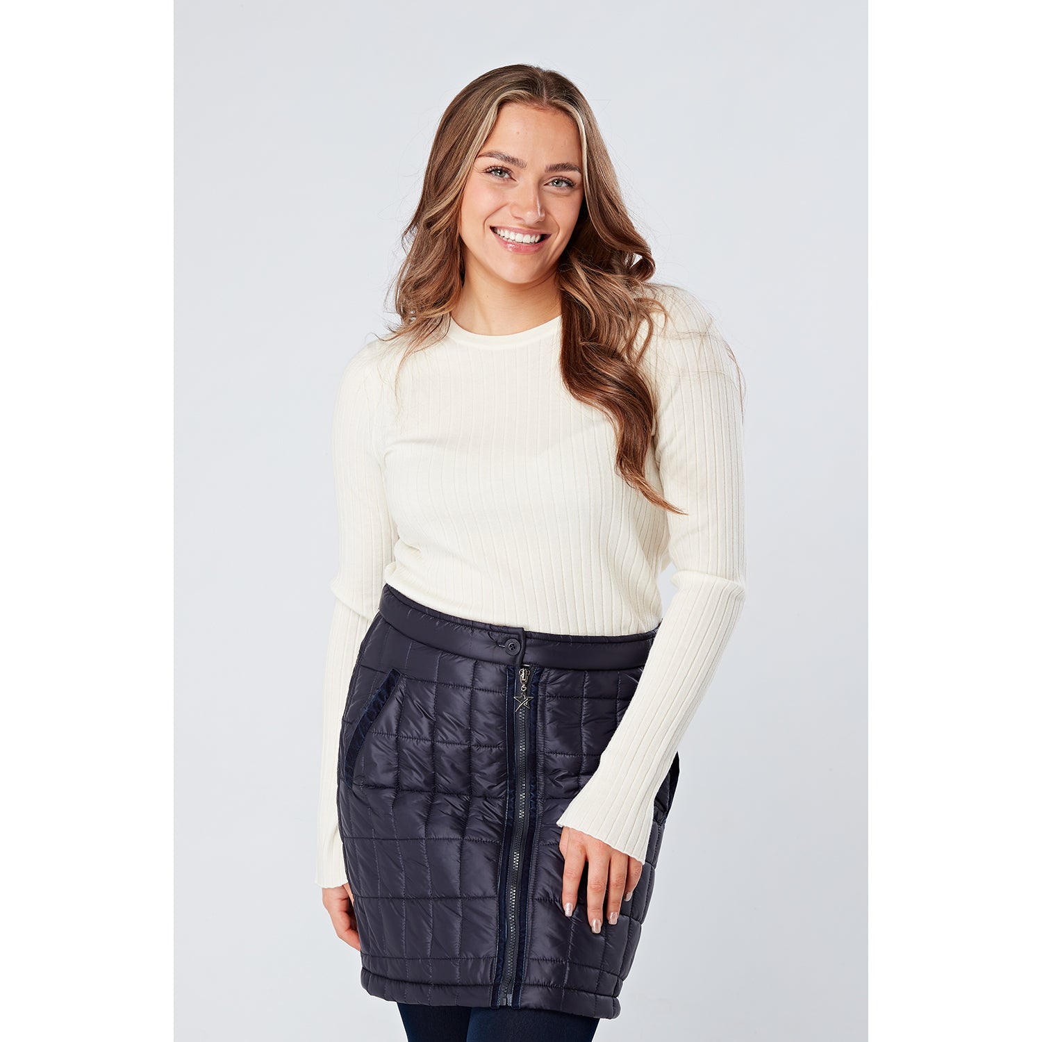 Swing Out Sister Ladies Ribbed Knit Sweater in Snow White