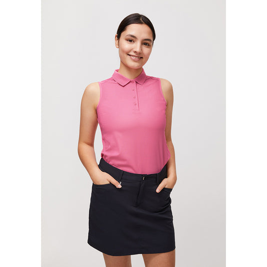 Rohnisch Ladies Sleeveless Polo with Textured Linear Trimmed Collar
