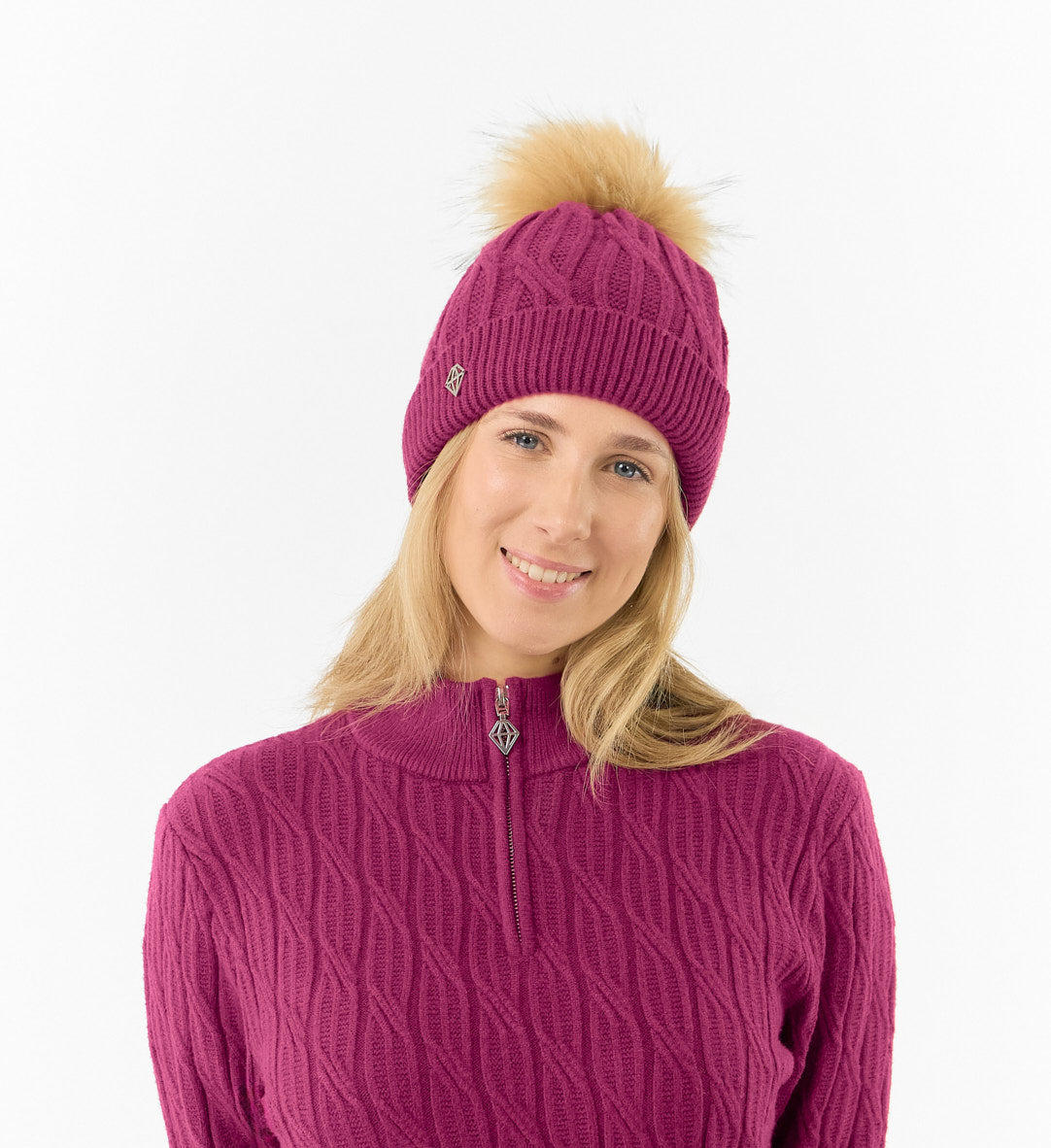 Pure Golf Ladies Lined Waterproof Bobble Hat with Cable Knit Design