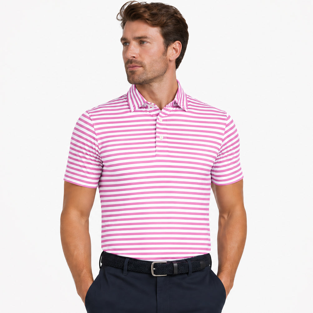 Swing Out Sister Men's Striped Short Sleeve Polo - Lightweight Stretch for Cool Confidence On and Off the Course