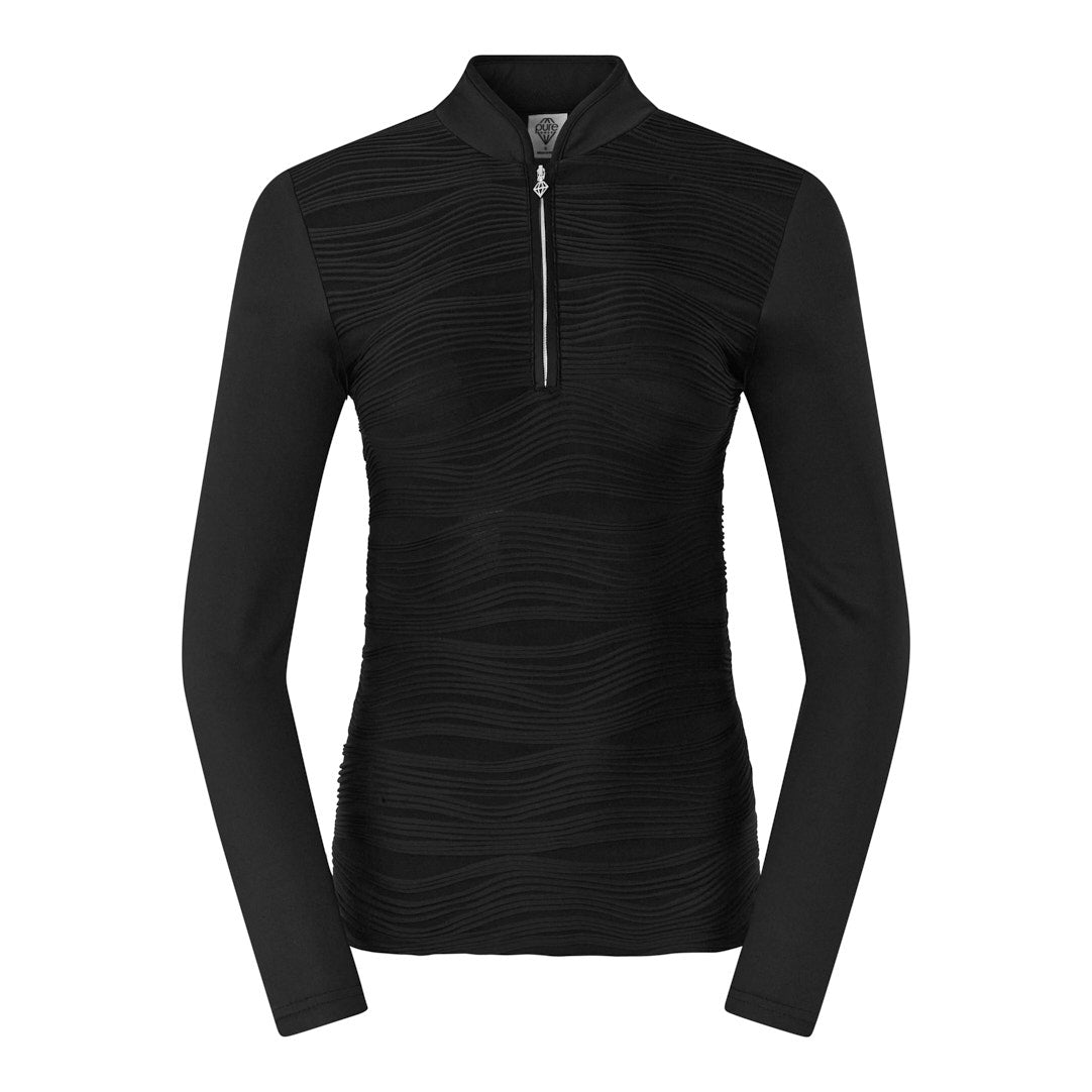 Pure Ladies Textured Long Sleeve Top in Black