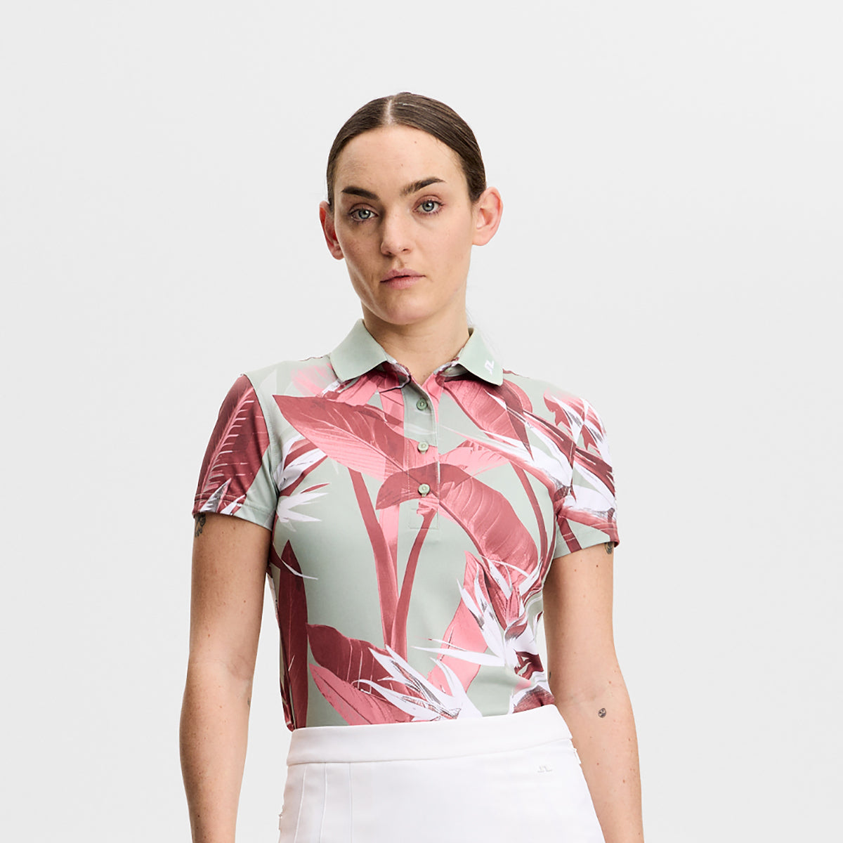 J.Lindeberg Ladies Tour Tech Printed Polo - Feminine Performance with Effortless On-Course Style