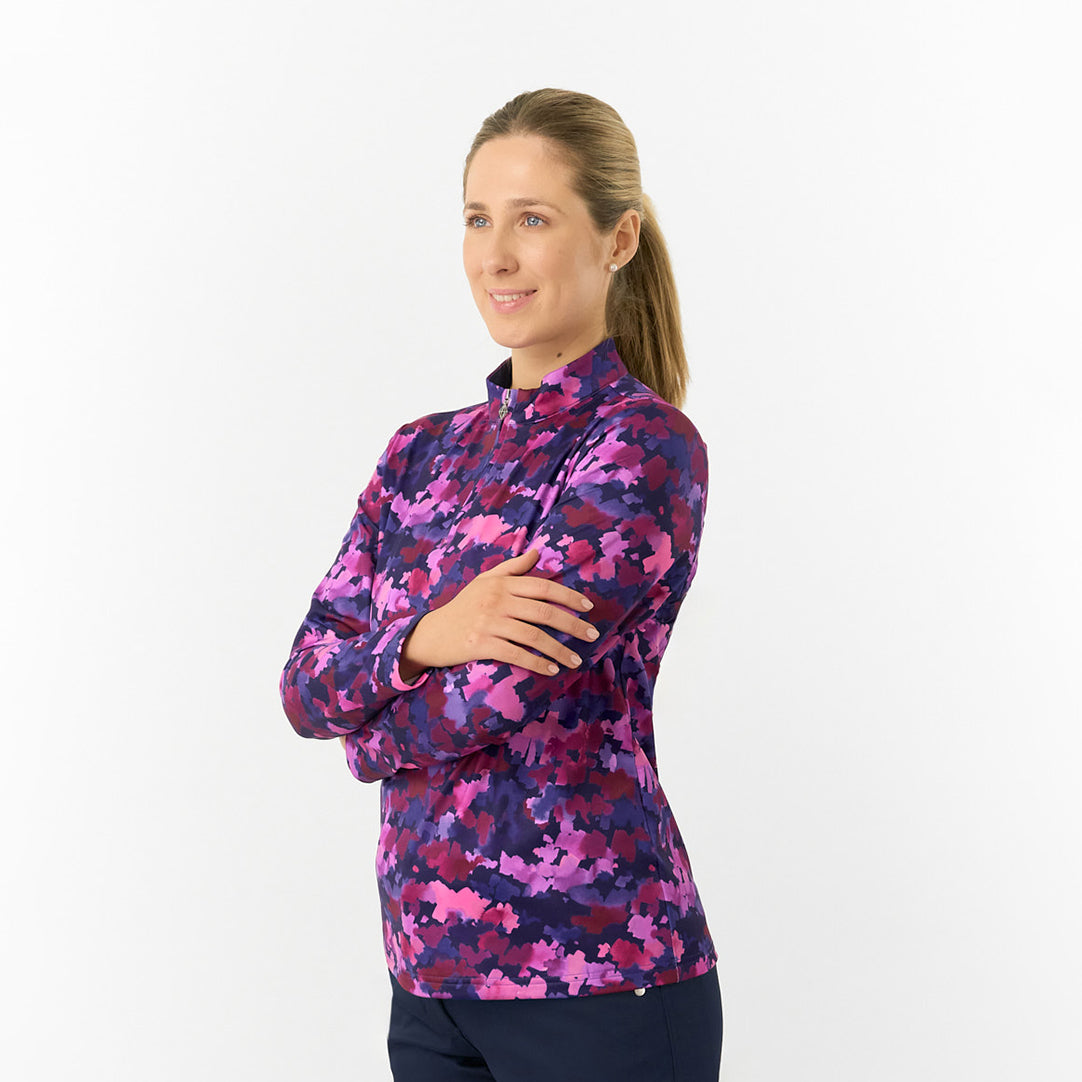 Pure Ladies Long Sleeve Mid-Layer Top in Abstract Watercolour Print
