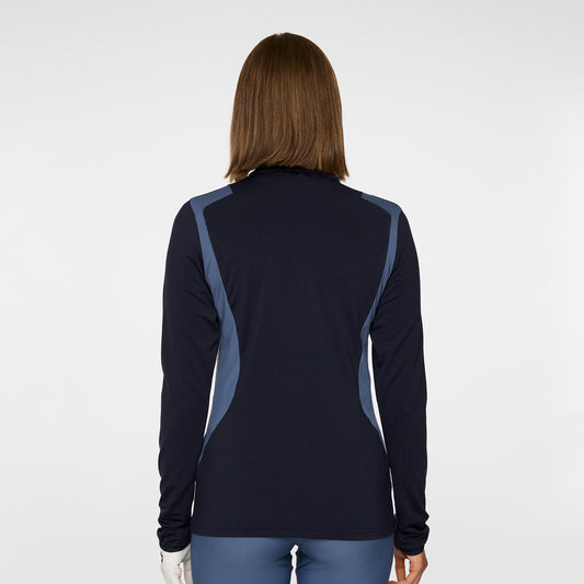 J.Lindeberg Ladies Zip-Neck Lightweight Mid-Layer with Brushed Inner in Navy